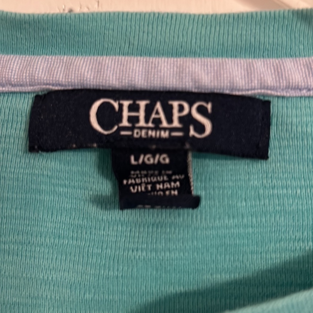 Chaps Teal Henley top with 3/4 sleeves size L - Picture 3 of 3